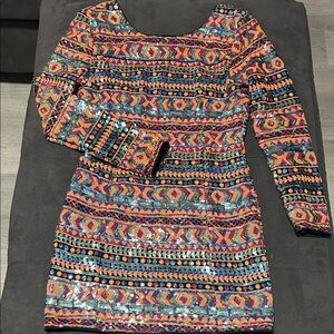 Sequin Pattern Long Sleeve Mini Dress